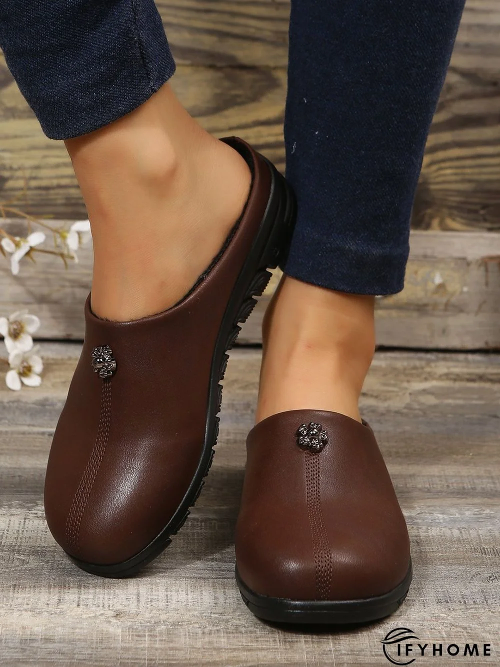 Vintage  Plain Color Non-Slip Flat Mules | IFYHOME