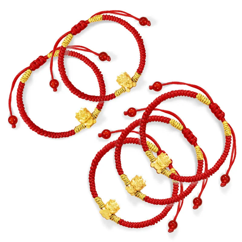 999 Sterling Silver Year of the Dragon Copper Coin Fortune Dragon Fu Character Luck Handcrafted Red String Braided Bracelet