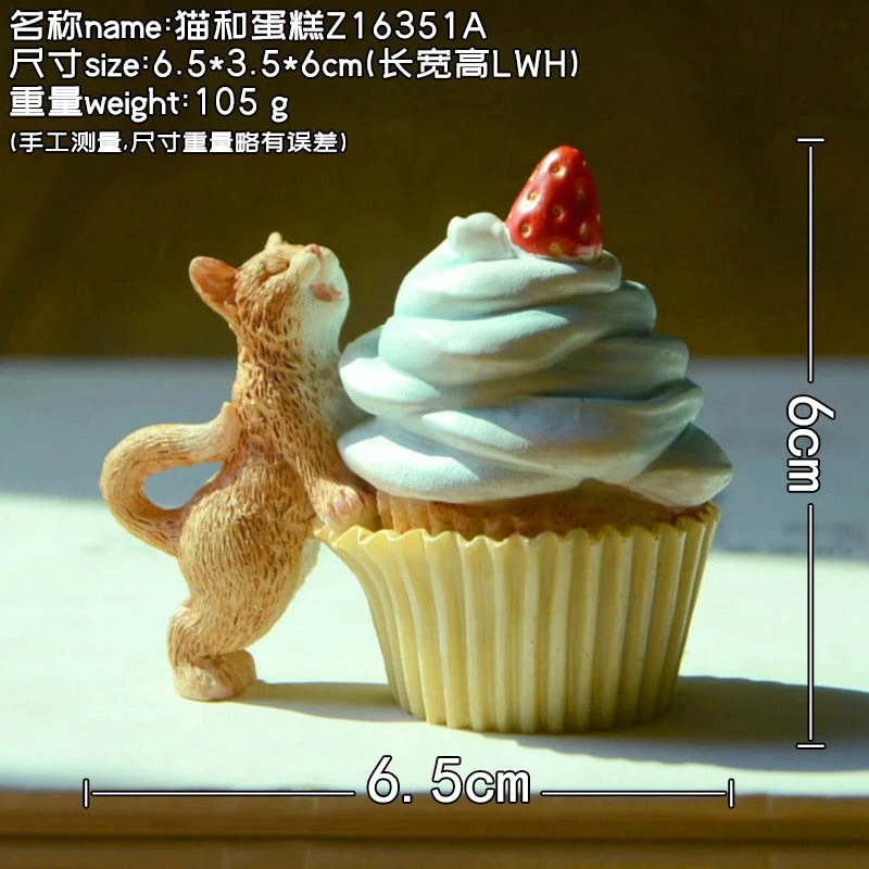 Creative Cute Little Animal Cat Figurine Ornament Simulation Food Dessert Cake Model Restaurant Bakery Home Decoration Gift