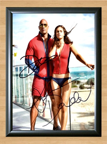 Dwayne Johnson Alexandra Daddario Baywatch Signed Autographed Photo Poster painting Poster A4 8.3x11.7