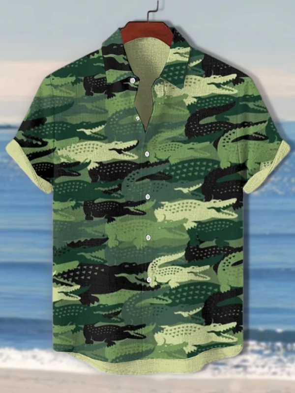 Men's Camouflage Crocodile Art Print Casual Shirt