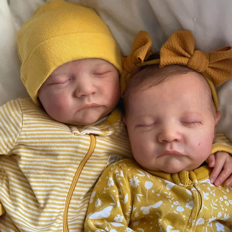 20" Reborn Sleeping Newborn Twins Boy and Girl Realistic Silicone Vinyl Baby Dolls Named Qunsa and Asicen By Dollreborns®