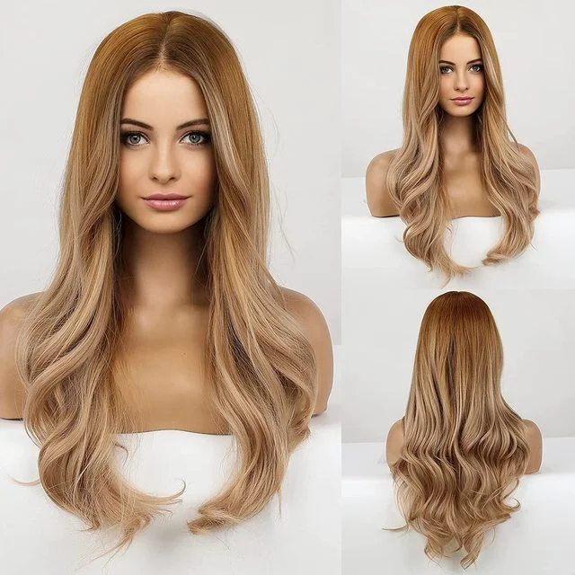 Copper Brown Wigs Long Wavy Hair Body Wave ELCNEPAL
