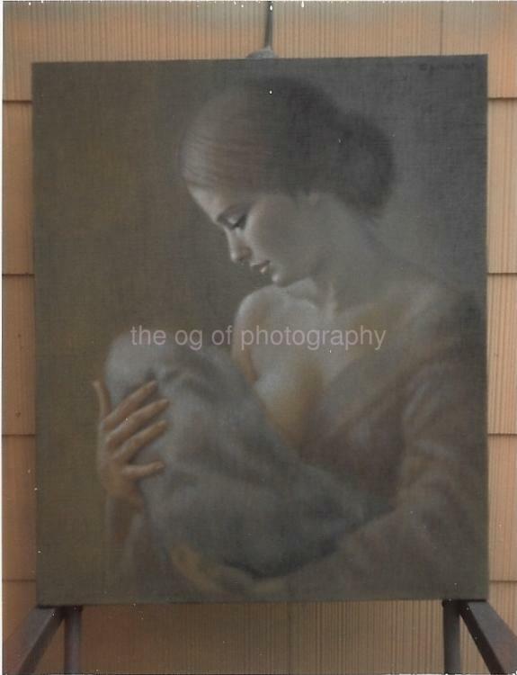 Photo Poster painting Of A Painting FOUND Photo Poster painting Color WOMAN BABY Original Snapshot VINTAGE 98 17