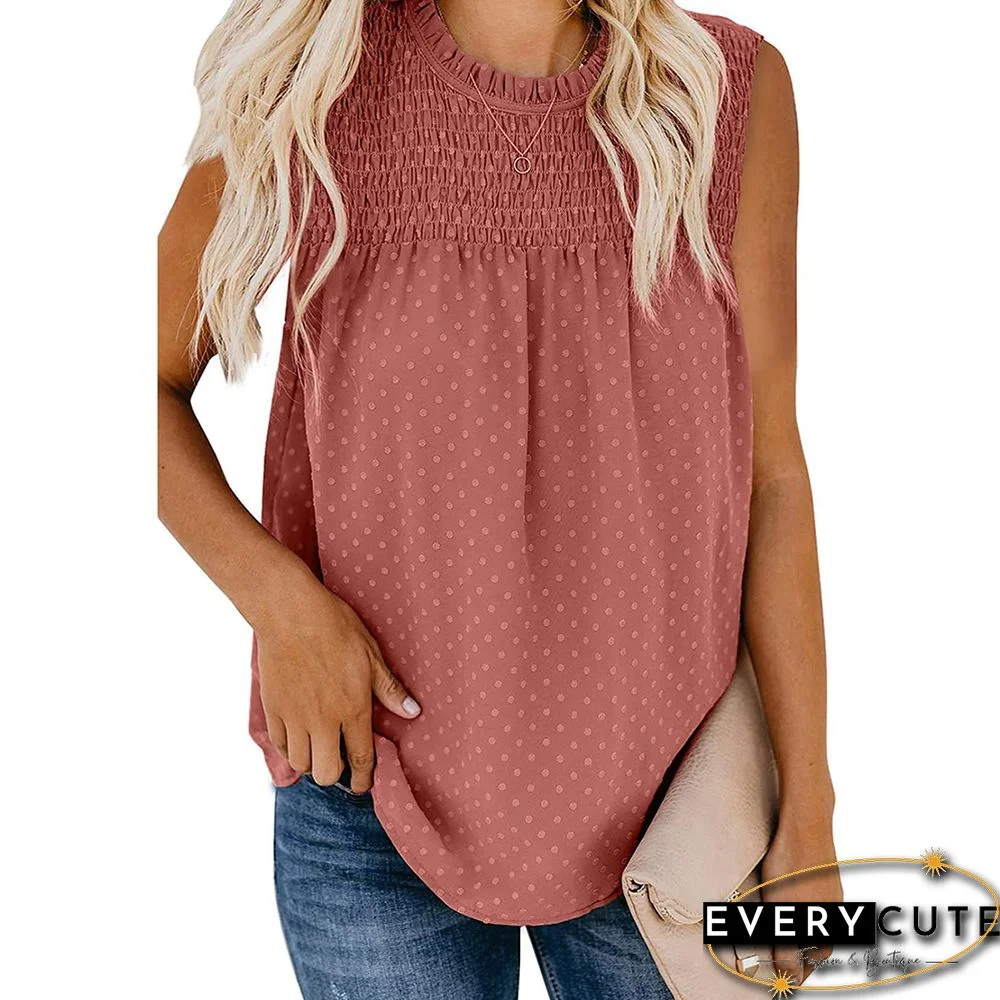 Rust Red Chiffon Jacquard Sleeveless Tank Top