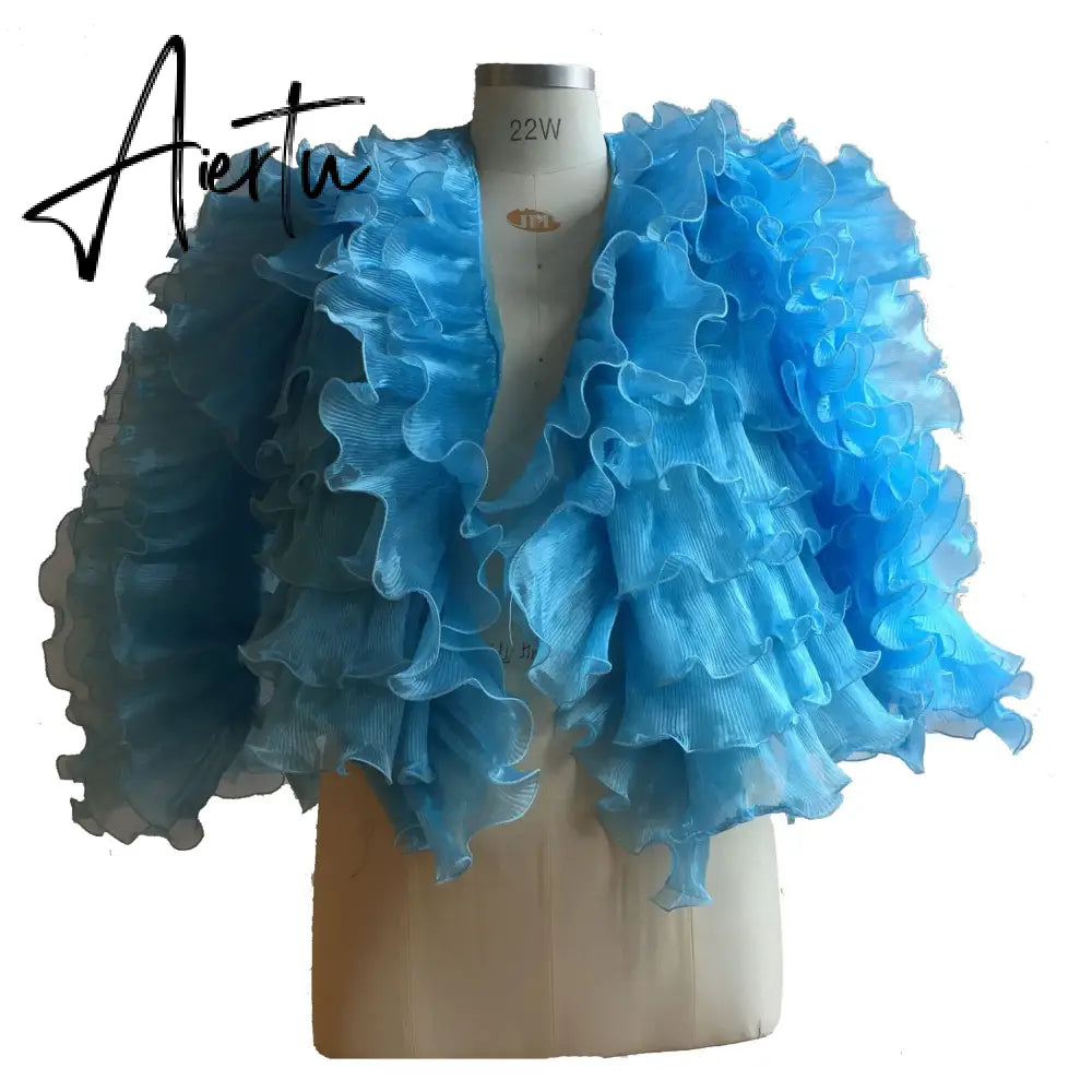Purple New Design Pretty Fashion Women's Top Puffy Long Sleeves Ruffles Oversized Tops Woman Elegant Clothes Custom Made Aiertu