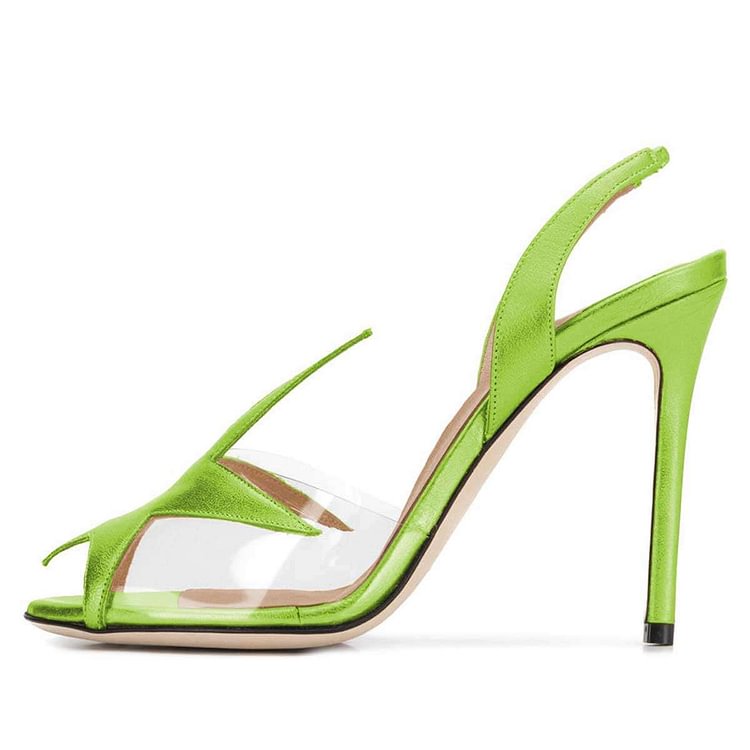 Green Clear PVC Slingback Heels Sandals |FSJ Shoes