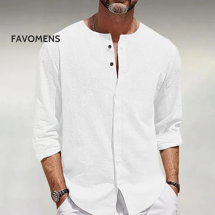Men's Solid Buttons Long Sleeve Linen Shirt