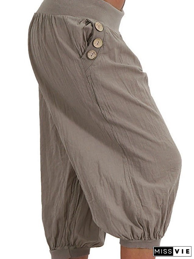 Women's Plus Size Harem Capri Shorts Solid Color Sporty Casual Casual Daily Natural Calf-length Spring Fall Green Blue