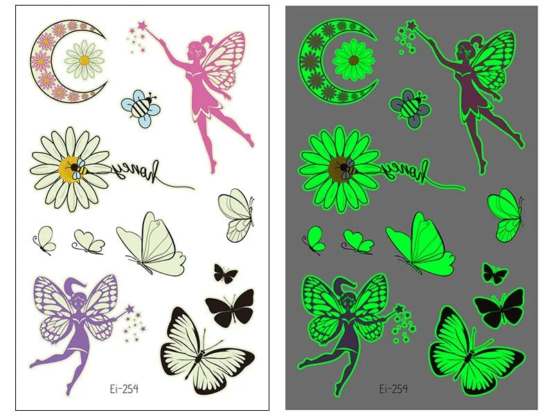 Night Luminous Tattoo Butterfly Starry Star Universe for Kids Fake Tattoo Glowing In Dark Waterproof Temporary Tattoo Stickers