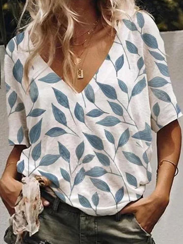 Women Half Sleeve V-neck Floral Printed Top