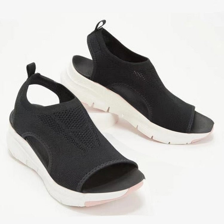 Women Sandals Summer Mesh Casual Ladies Wedges Shoes Solid Color Hollow Platform Open Toe Slip-On Female Sandalias Light Comfort 409