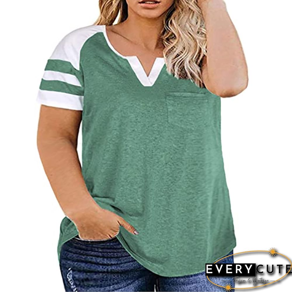 Light Green Raglan Short Sleeve Plus Size Tops