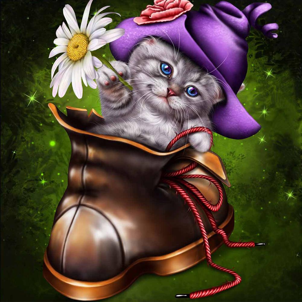 

30*30CM-Round Drill Diamond Painting-Halloween Cat, 501 Original