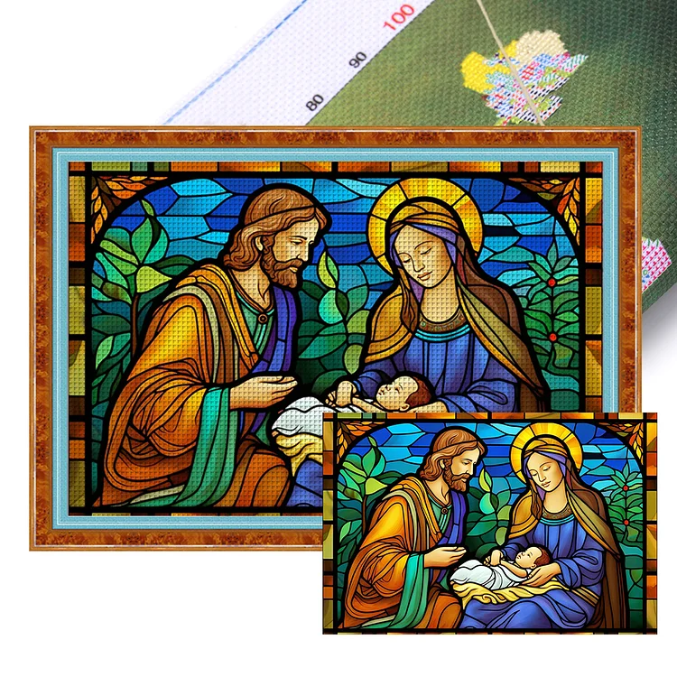 【Huacan Brand】Glass Art - Nativity 11CT Stamped Cross Stitch 60*40CM