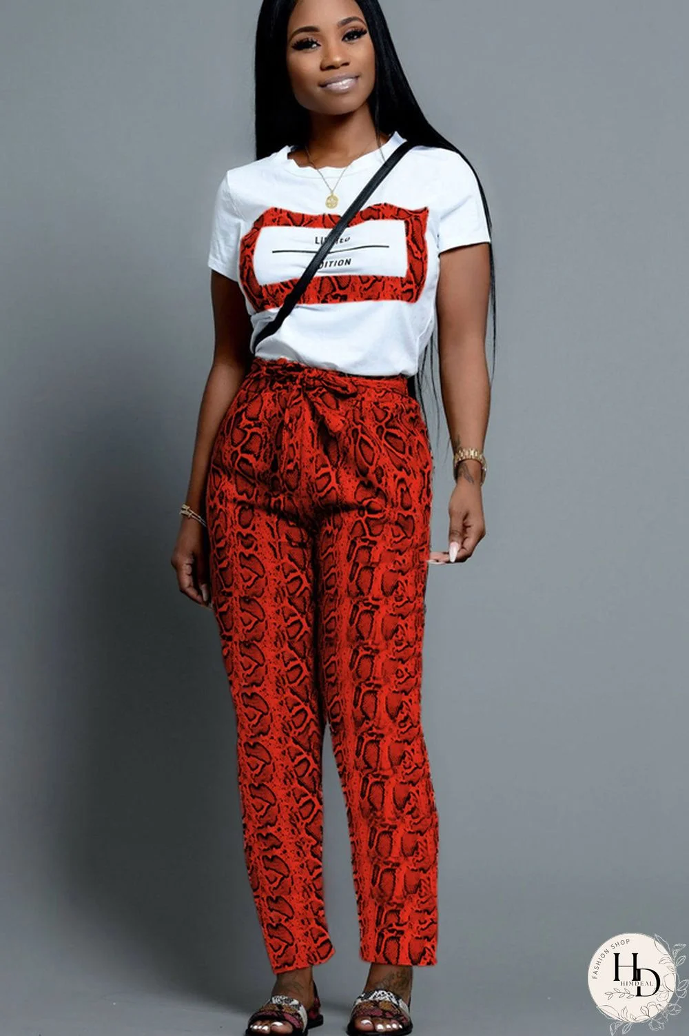 Yellow Polyester Casual Print Straight Short Sleeve Two-piece Pants Set