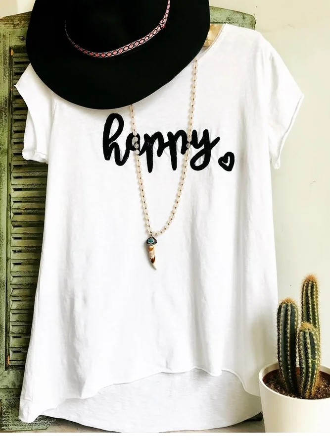 Plus Size Women Short Sleeve Happy Floral Casual Tops
