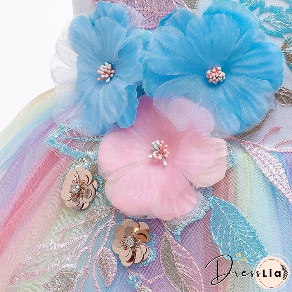 Unicorn Headband Princess Dress Children Summer Outfit kids fancy pony rainbow tulle tutu
