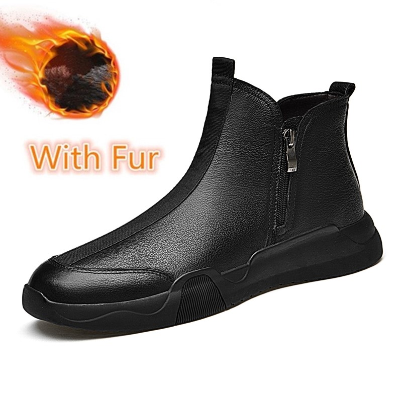 Gameglobeplanet fall sneakers Men Casual Mens Black Shoes Genuine Leather Sneakers High Quality Side Zip Comfortable Slip on Footwear Man Luxury Ankle Boots