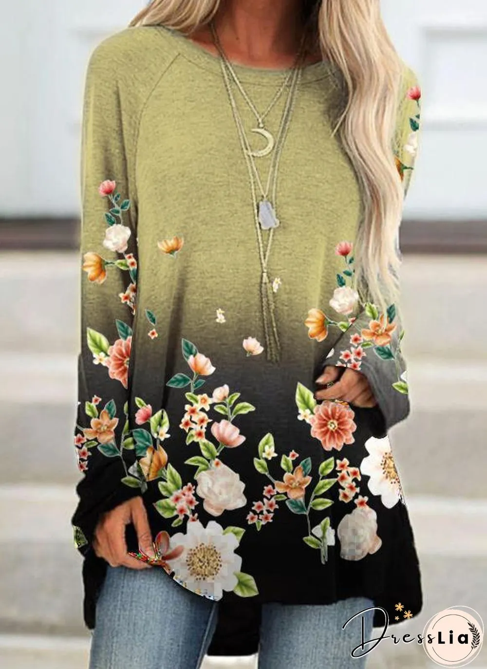 Gradient Color Retro Long Sleeve Top