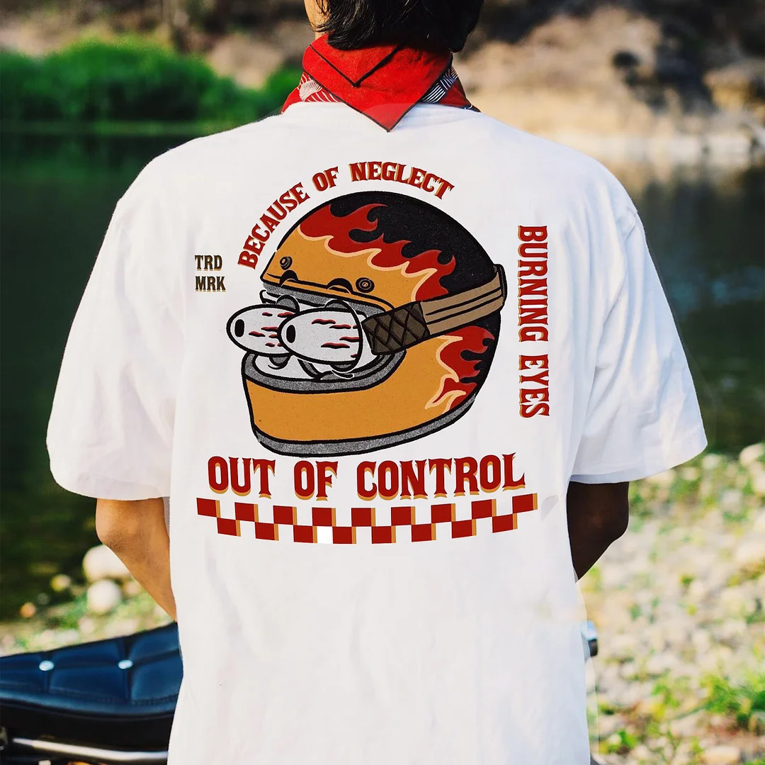 BECAUSE OF NEGLECT OUT OF CONTROL White Print T-Shirt