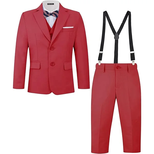MAGE MALE Boys Multiple Colour Formal Dress Suits 3 Piece Slim Fit Dresswear Suit Set with Kids Suspenders 