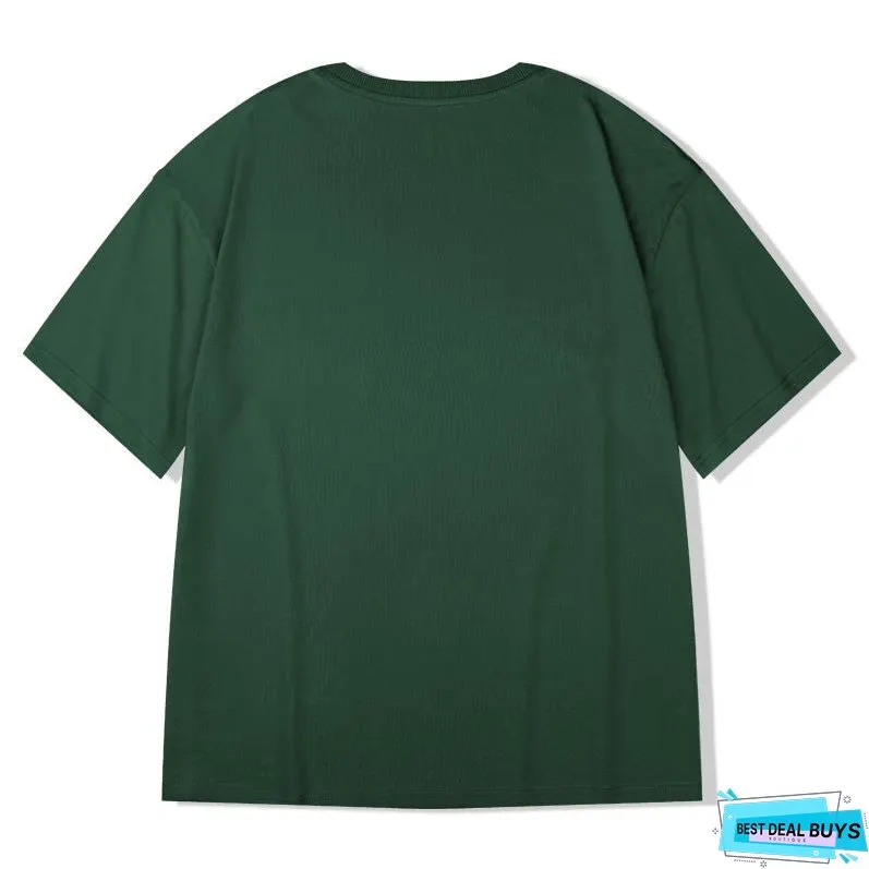 Men's Cotton Short Sleeve Over Sized Solid Color Loose T-shirt