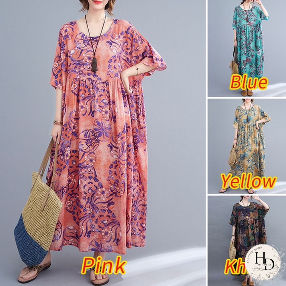 ZANZEA Women Summer Short Sleeved Plus Size Casual Loose Robes Dresses Holiday Long Dress