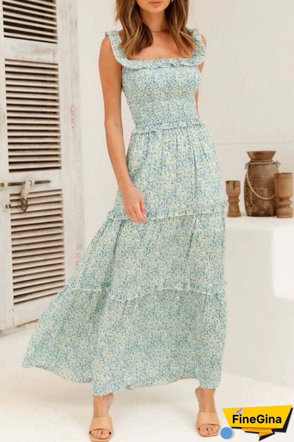 Fashion Street Print Split Joint Off the Shoulder Princess Dresses