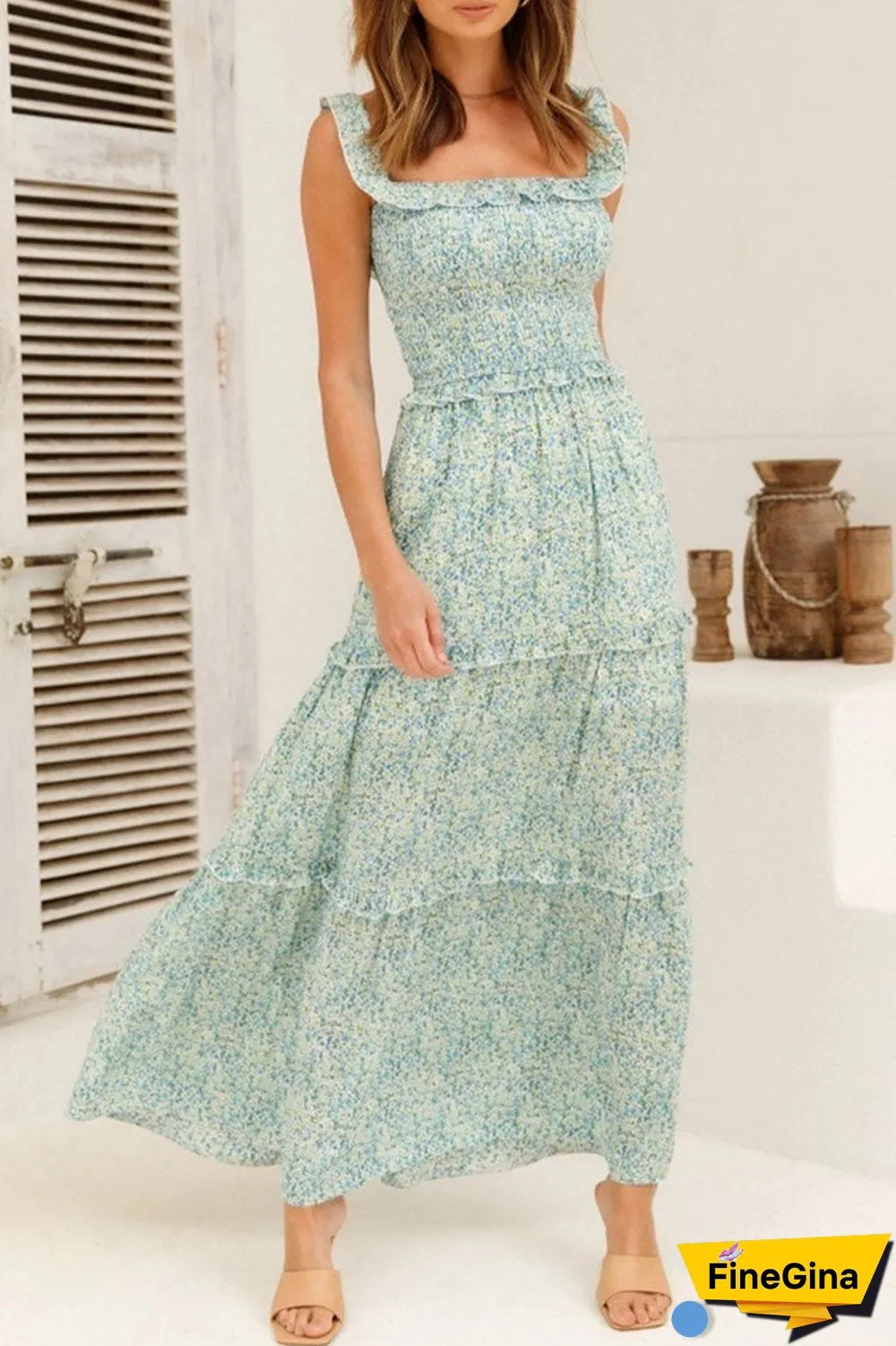 Fashion Street Print Split Joint Off the Shoulder Princess Dresses