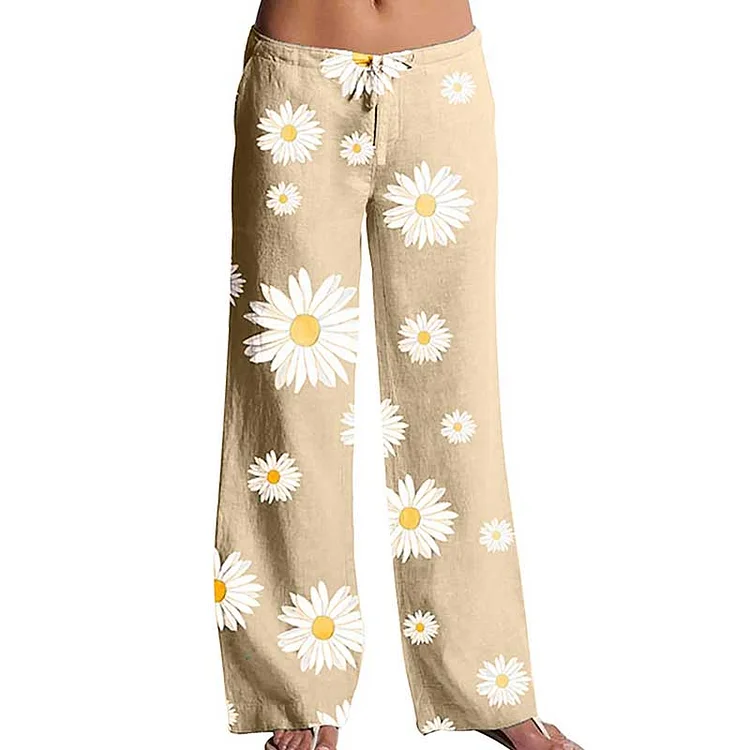 Wide Leg Floral Print Pants Summer Print Little Daisy Casual Wide-Leg Trousers