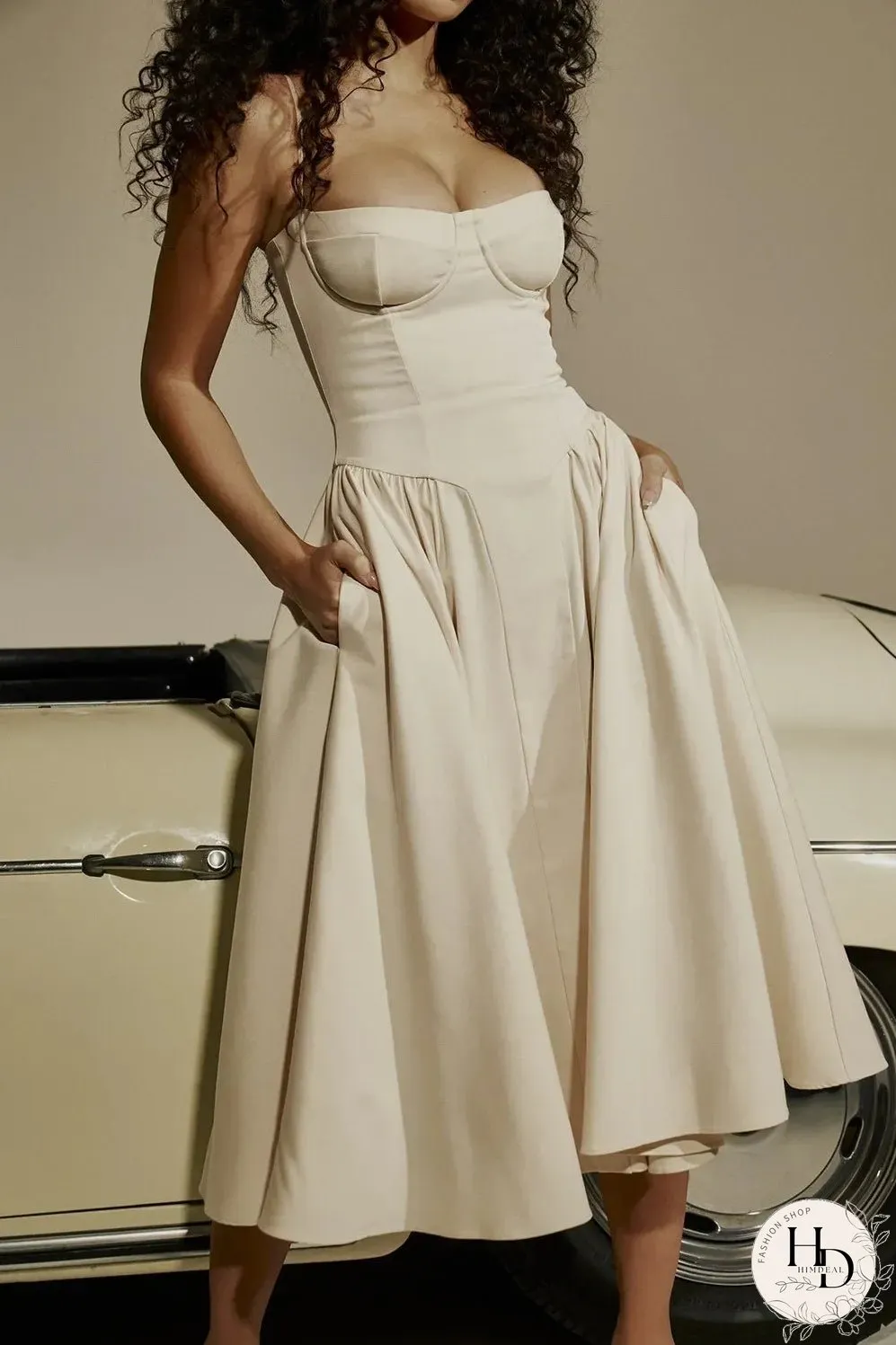 Elegant Solid Sling Long Pleated Dress Chic Sleeveless Backless A-Line Summer Party Club