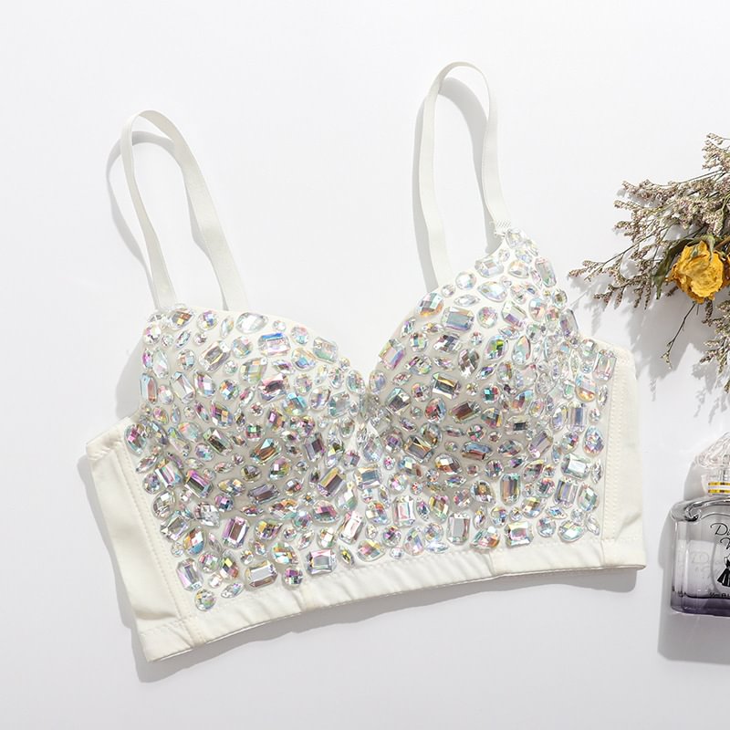 Rhinestone Colored Diamonds Tube Top Sneaky V Wrapped Chest Stage Performance Sling Women's Bar