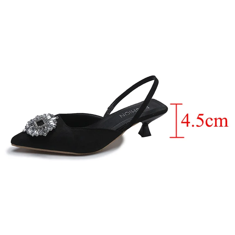 2022 Brand Design Women Crystal Slingback Pumps Pointed Toe Thin Heels Party Shoes Woman Spring Summer Rhinestone Sandals