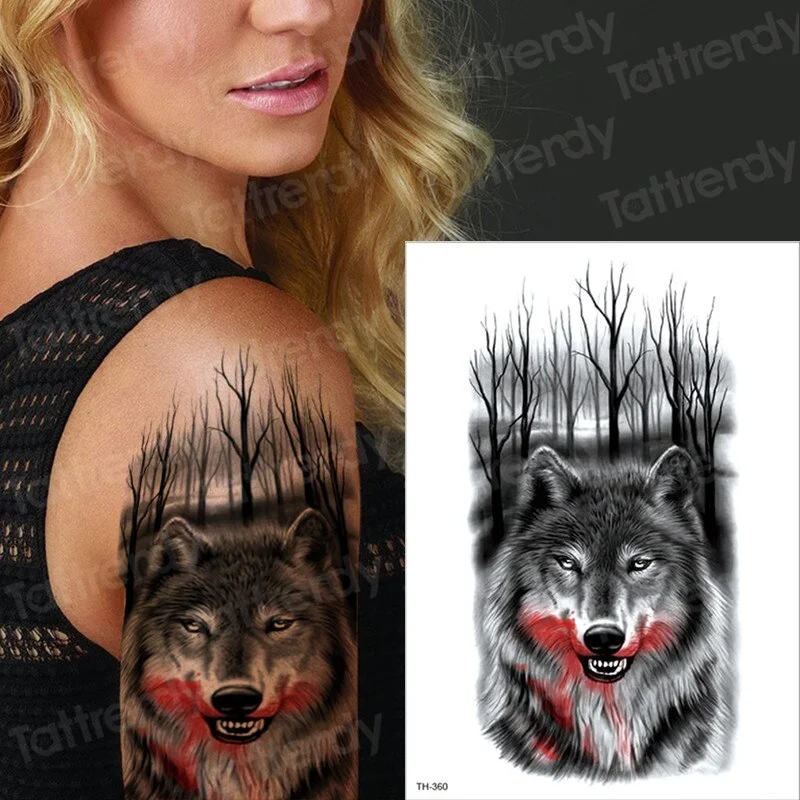 wolf temporary tattoos moon and wolf tattoo arm sleeves for men women body art black big tattoo back chest tatoo waterproof girl