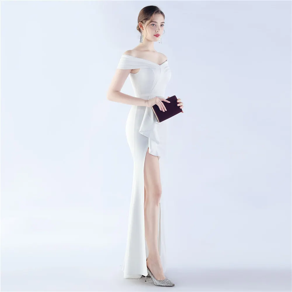 Classic Satin Off Shoulder Long Evening Dress - Elegant & Timeless - Ootddress