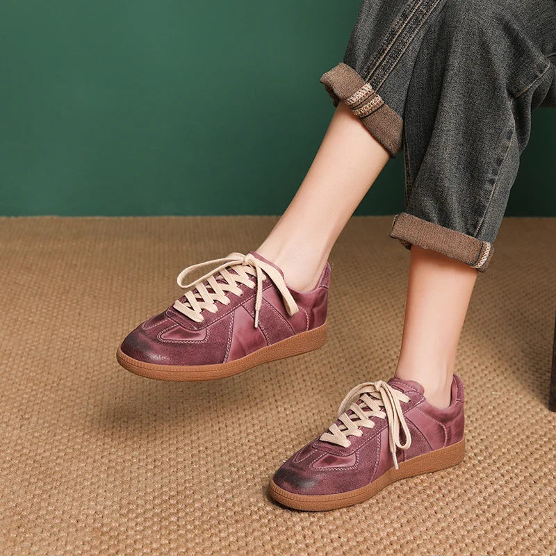 Yyvonne Layer Cowhide Low Helper Shoes Women 2025 Spring New Leisure Training Shoes Fashion Round Head Small White Shoes