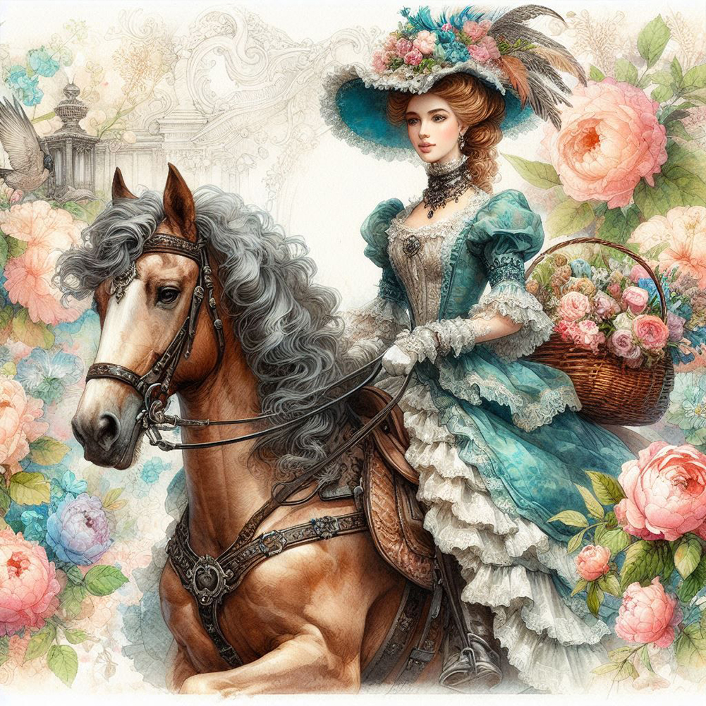 Rococo Girl And Flower 40*40cm(canvas) full round drill diamond painting