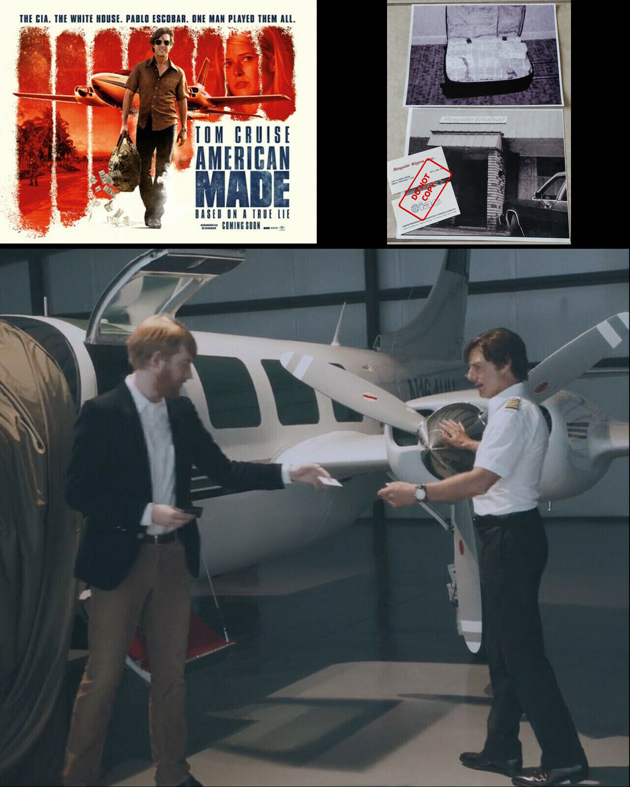 American Made: 2 Tom Cruise Business Cards & a CIA Surveillance Photo Poster painting