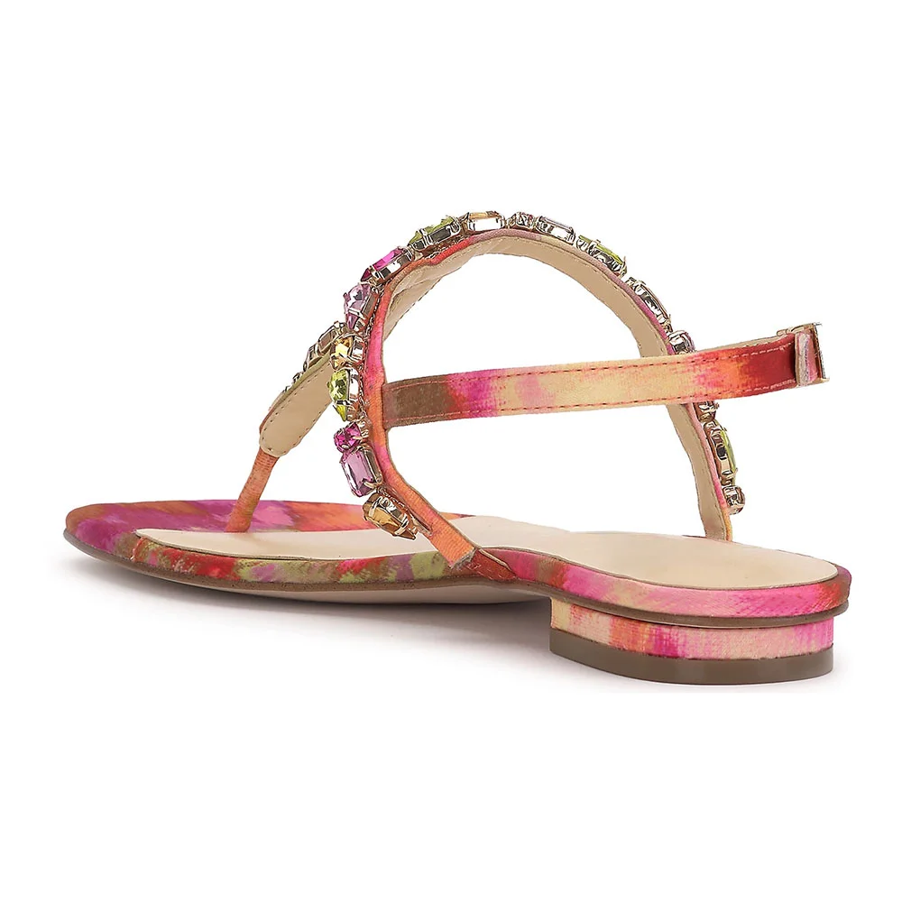 Pink Round Toe Buckle Slingback Flip Flop Colorful Rhinestone Sandals