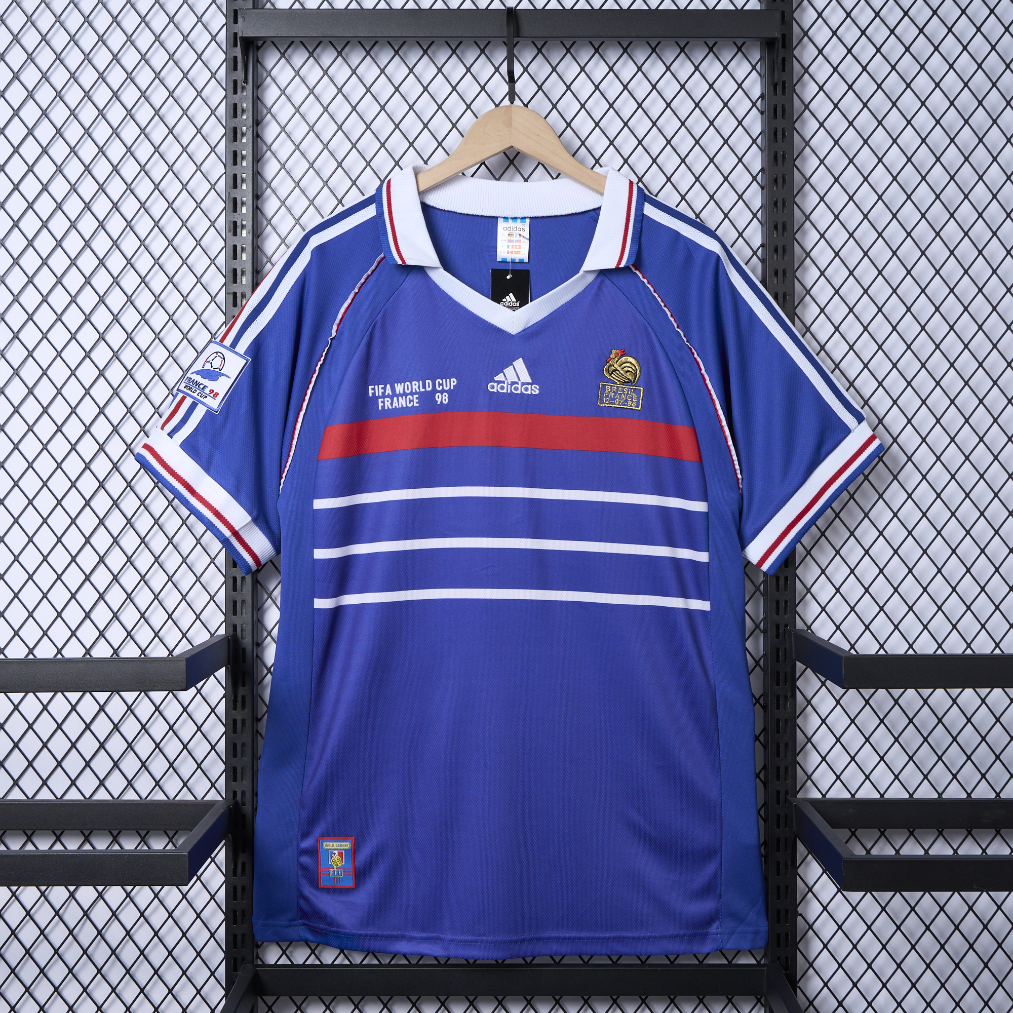 Retro France 1998 Home Stadium Jersey (with 1998 World Cup mark on right chest)