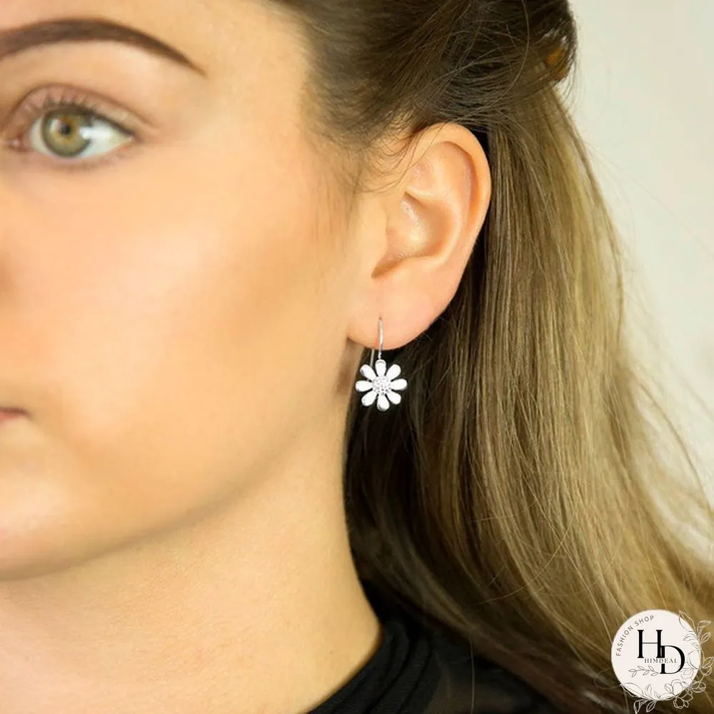 Fashion Simple 925 Sterling Silver Botanical Daisy Pendant Earrings Long Flower Dangle