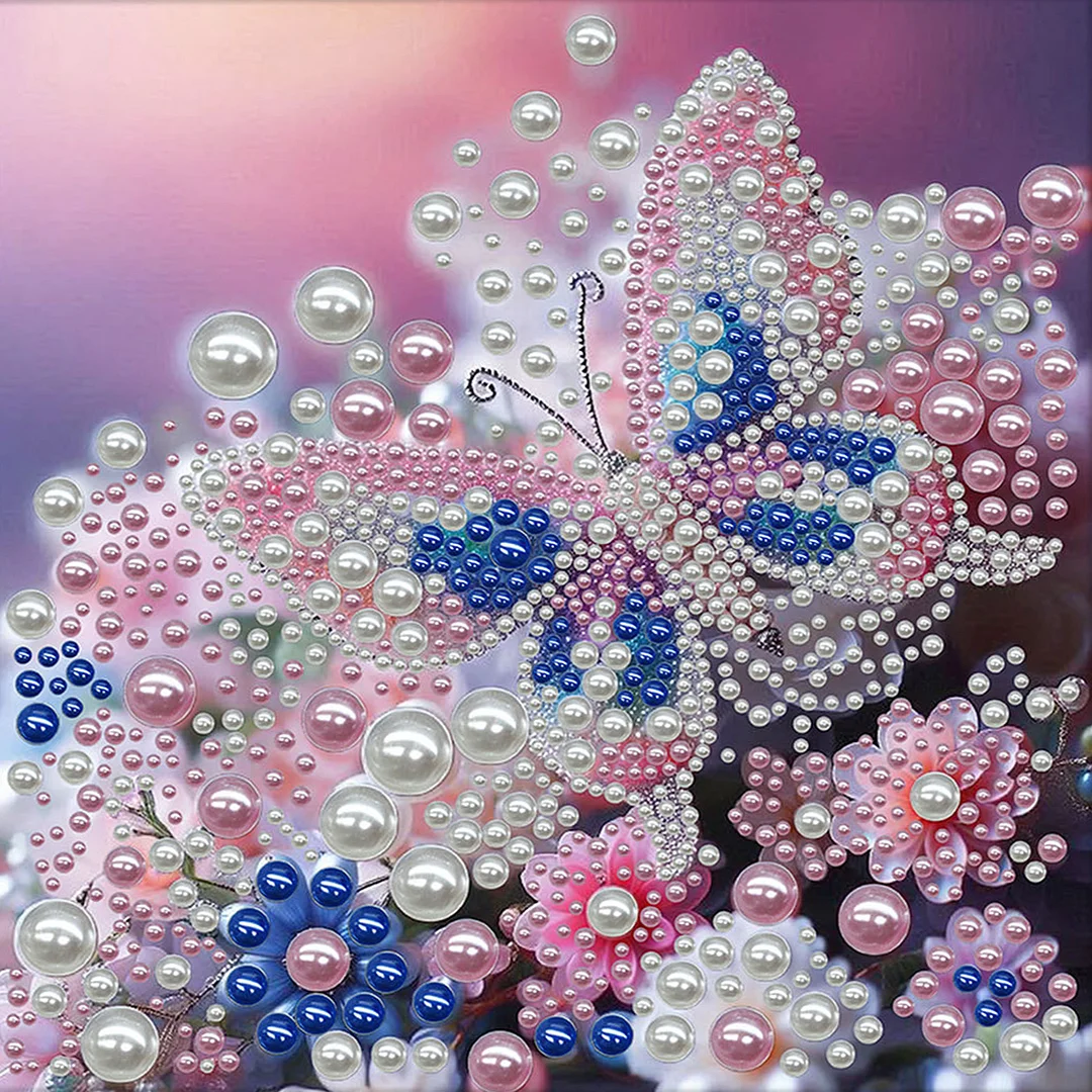 Pink Butterfly - DIY Pearl Diamond Art Kit With Frame 30*30cm