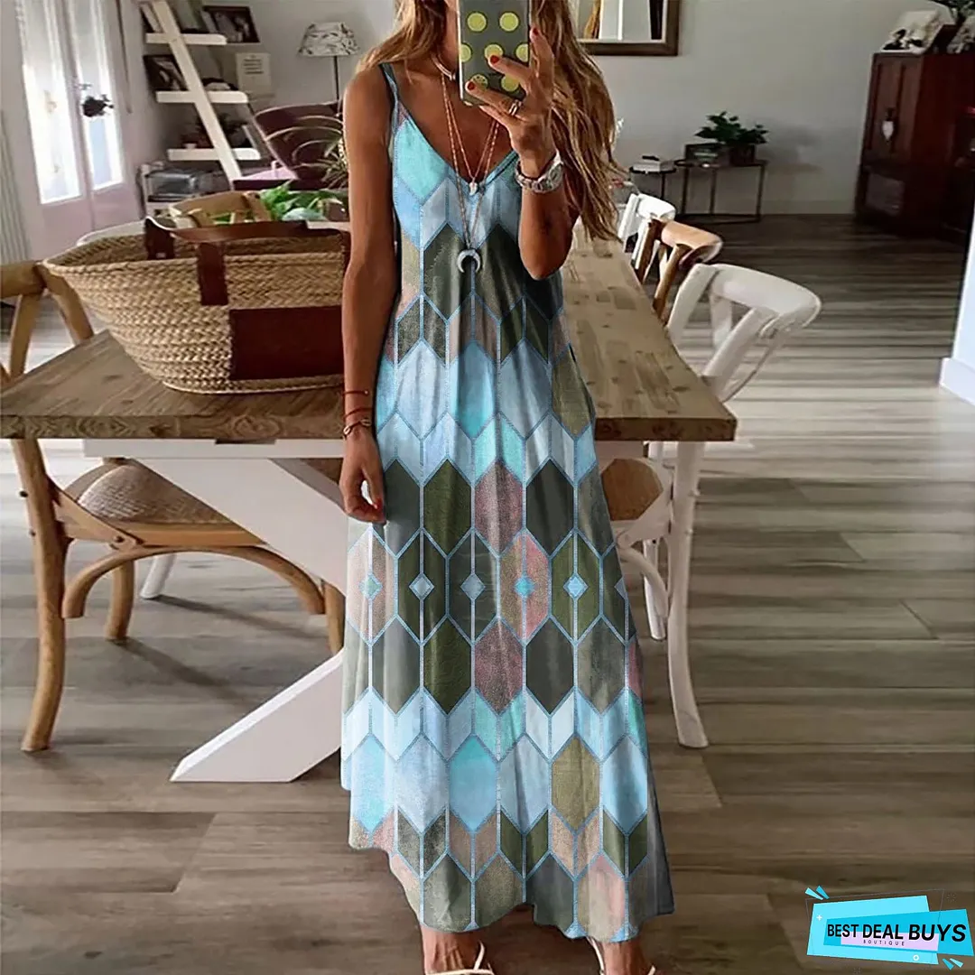 Women's Summer Casual Printed Camisole Long Dress Dresses