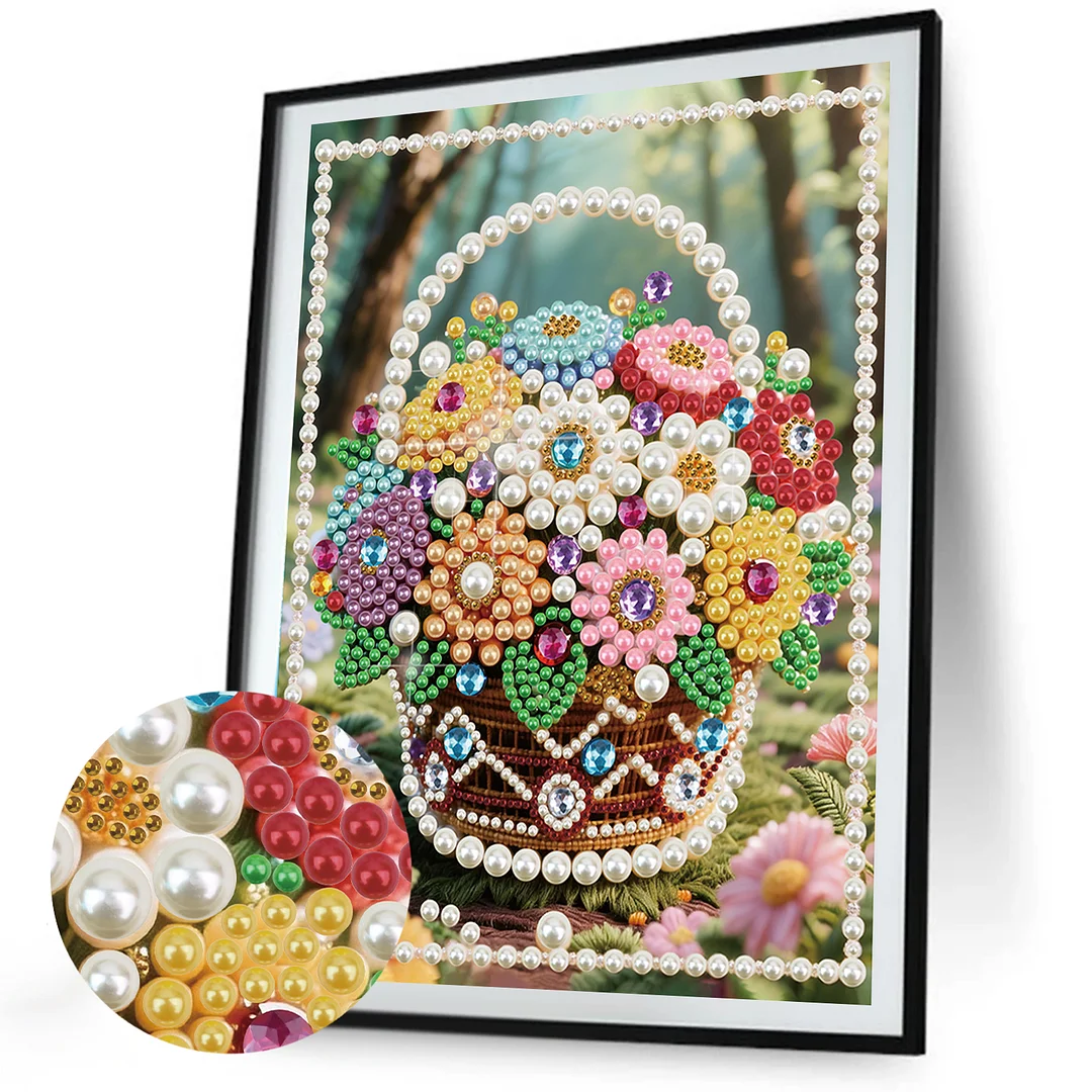 Brown Flower Basket DIY Partial Diamond Pearl Painting Art Kits 30x40cm Special Shape Pearl Gem Paintings Picture Arts Craft for Home Wall Decor