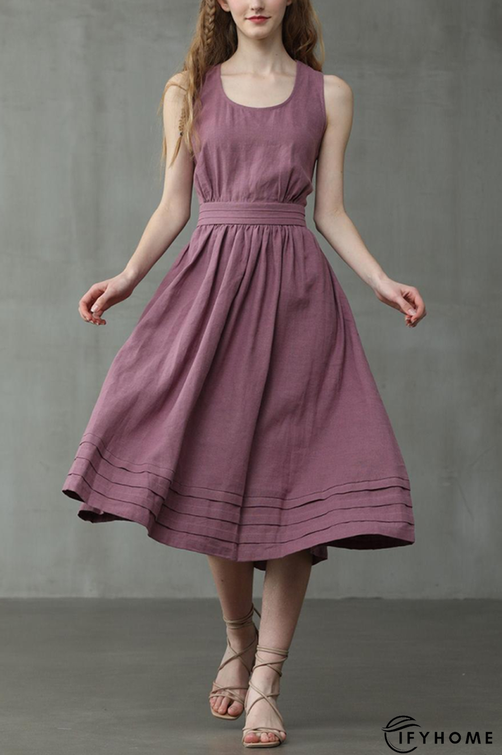 Cross Back O Neck Maxi Linen Dress | IFYHOME