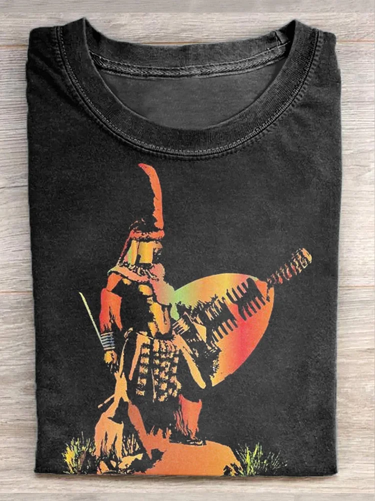 Unisex African Zulu Warrior Art Graphic Print Casual Short Sleeve T-Shirt