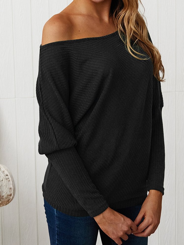 Loose Solid Color Long Sleeve Off-shoulder Sweater For Women - Shop Trendy Women's Clothing | LoverChic