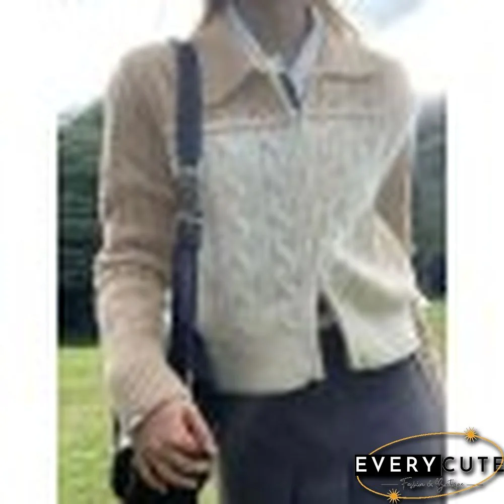 Color Block Cable Knit Zip Up Cardigan
