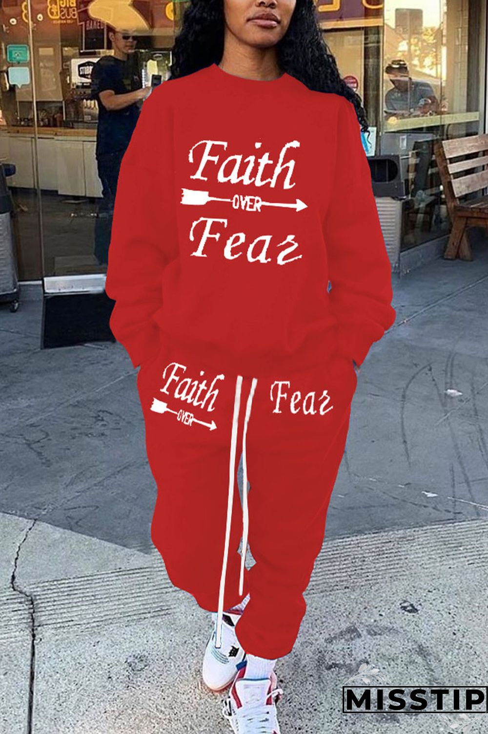 Coffee Casual Print O Neck Long Sleeve Two Pieces